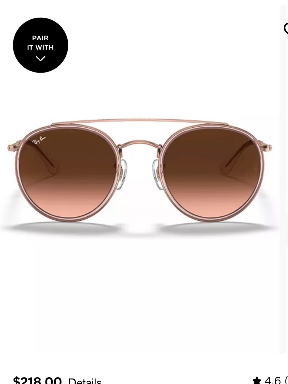 Ray-Ban Round Sunglasses in Rose Gold with Brown Gradient Lenses